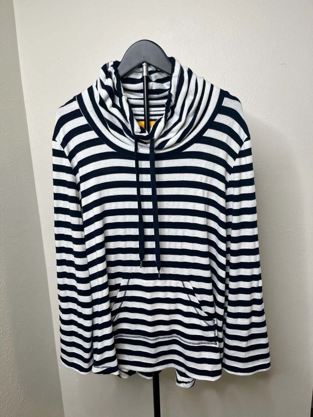Ruby Rd. Women's Black & White Striped Cowl Neck Hoodie Sweater Size L